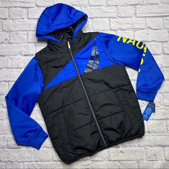 Nautica Layered Puffer Vest Coat in Black/Blue - Picture 1 of 9
